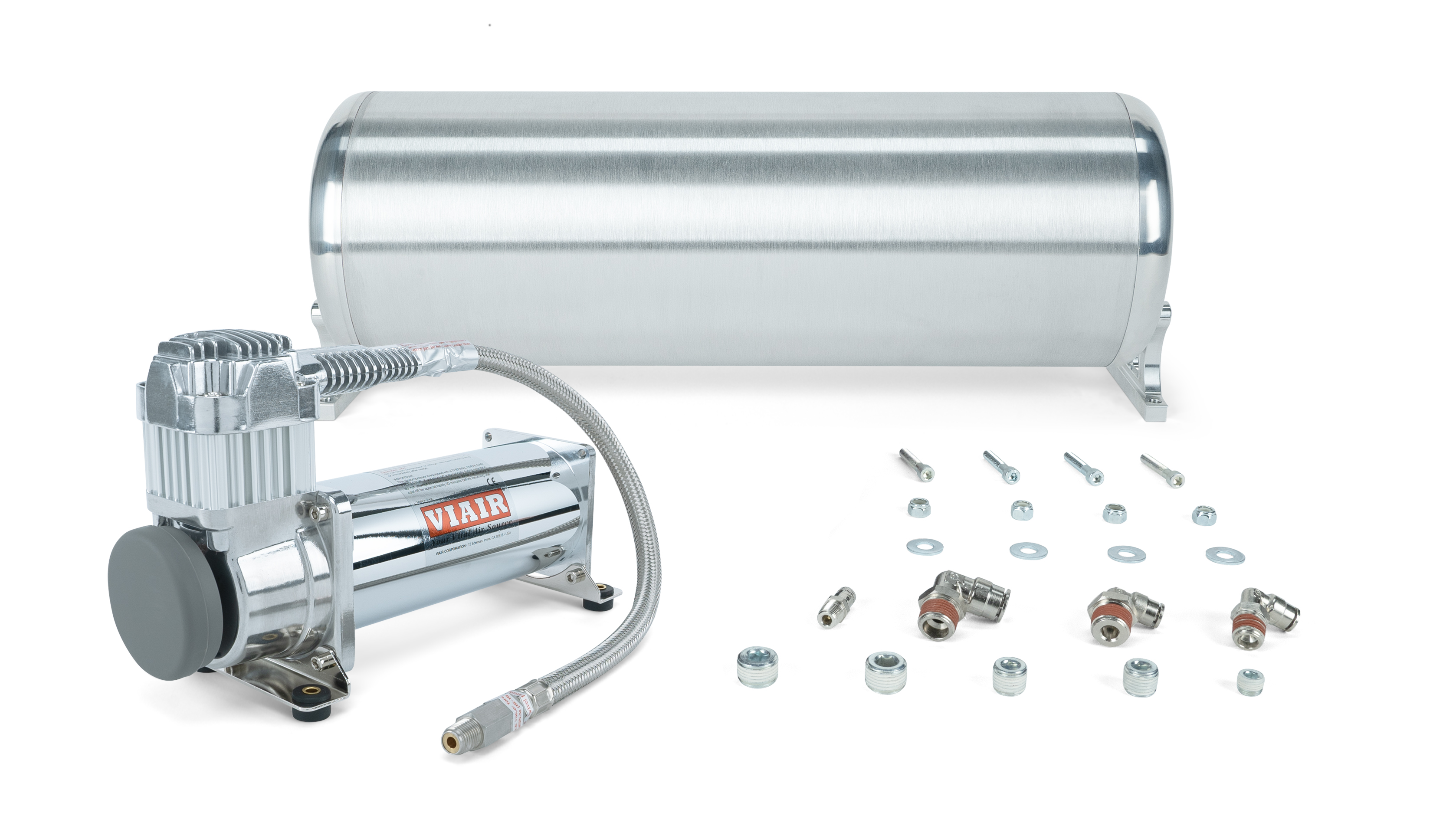 18\" FLO Tank W/ Viair 444c Compressor, 1/4\" & 3/8\" Fittings And Tank Mounting Hardware